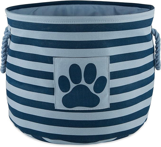 Bone Dry 5743 Pet Storage Collection Striped Paw Patch Bin, Medium Round, Dark Navy