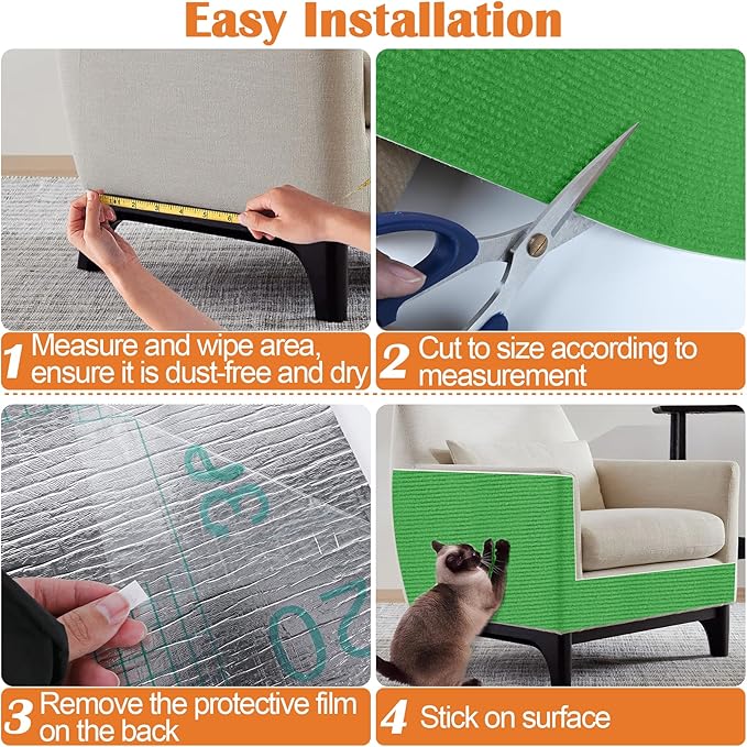 Cat Scratch Furniture Protector - 118" x 17" Trimmable Self-Adhesive Cats Claws Scratch Pads, DIY Cat Climbing Couch Protector for Scratch Post Cat Tree Replacement Indoor (Green)