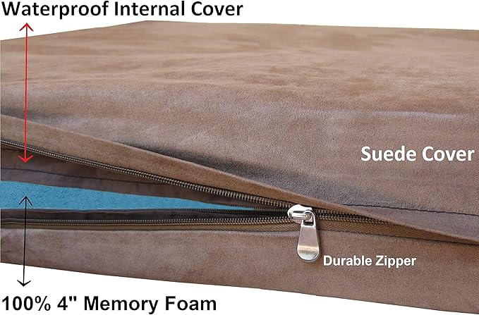 Dogbed4less Orthopedic Gel Infused Cooling Memory Foam Dog Bed for Large Dog, Waterproof Lining and Machine Washable Pet Bed Cover, XXL 55X37X4 Inches