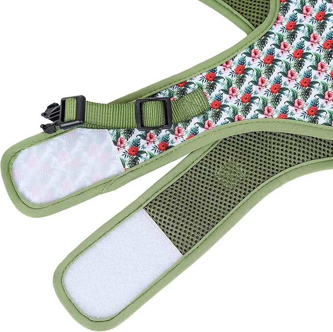 Mile High Life Dog Harness, Air Mesh Floral Vest Harness for 20 lbs Small Dogs & Cats, Easy Get on Adjustable Easy Closures Both Neck and Chest(Wild Rose, M Chest 18"-20")