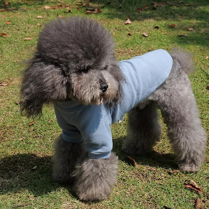 Lovelonglong Ribbed Dog T-Shirt Cotton Knitted Dog Sweaters for All Season Pet T-Shirts for Large Medium Small Dogs Grayish Blue L