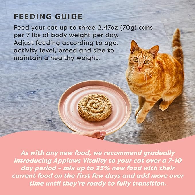 Applaws Vitality Wet Cat Food Paté, Natural Cat Food with Added Vitamins & Minerals, Grain-Free, Carrageenan Free, Variety Selection (24 Count, 2.47 oz Cans)