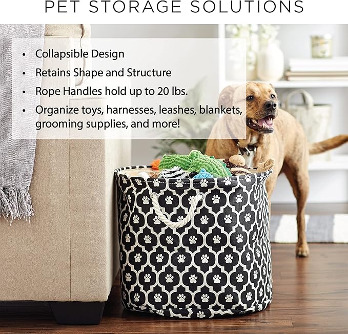 Bone Dry Pet Storage Collection Striped Paw Patch Bin, Rose, Small Round
