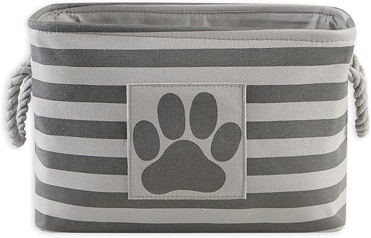 Bone Dry Pet Storage Collection Striped Paw Patch Bin, Small Rectangle, Gray