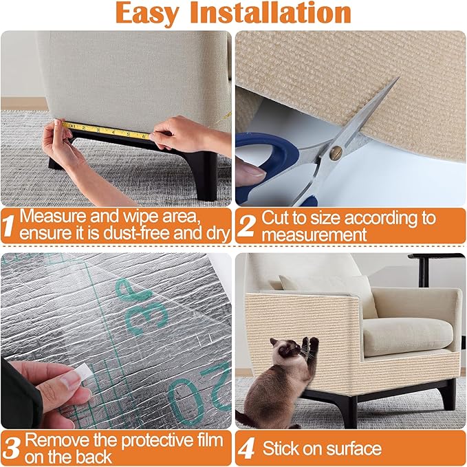 Cat Scratch Furniture Protector - 78.7" x 13.8" Trimmable Self-Adhesive Cats Claws Scratch Pads, DIY Cat Climbing Couch Protector for Scratch Post Cat Tree Replacement Indoor (Khaki)