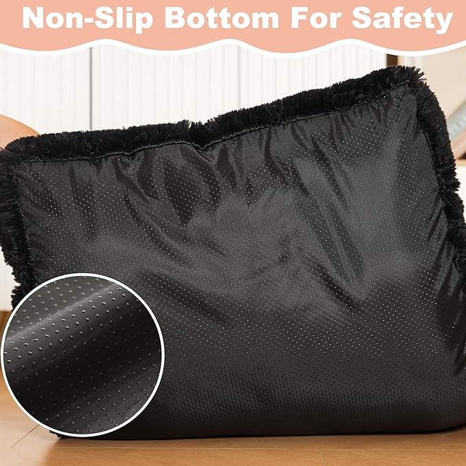 Bedfolks Waterproof Crate Pad, Plush Faux Fur Dog Bed With Removable Cover for Medium Dogs, Fluffy Washable Kennel Bed 29"x21", Black