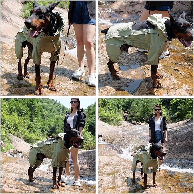 LOVELONGLONG Waterproof Dog Raincoat with Removable Hood – Outdoor Full Body Dog Jacket, Windproof Snowproof Shell Suit – All Season Pet Rain Gear Sage Green XS
