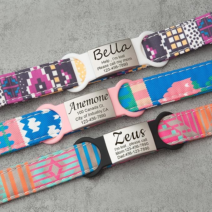 Anavia Slide On Silent Pet ID Tags, S/M/L/XL Personalized Multi-Color Silicone Band Cat Dog Name Tags, Customized Engraved Stainless Steel, Chew-Proof Quiet Dog Collar Tags (Medium, Black)
