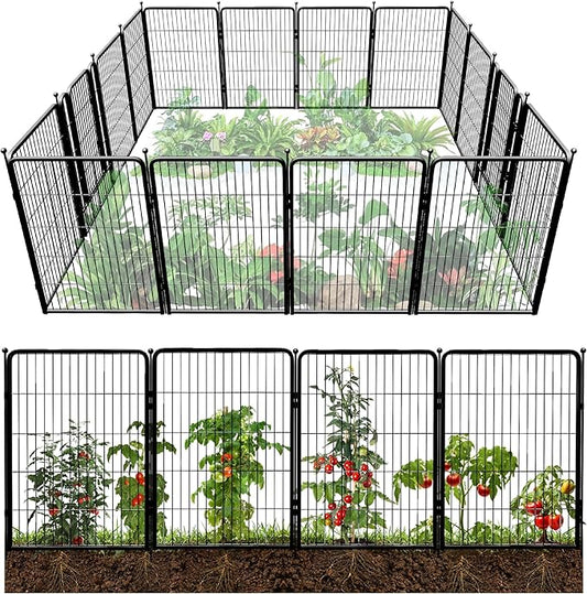 FXW Garden Fence Outdoor for The Yard – 40in(H) x 36.4ft(L) Heavy Duty Metal Animal Barrier for Dog and Rabbit, Decorative Dog Fence, 16 Panels, Black