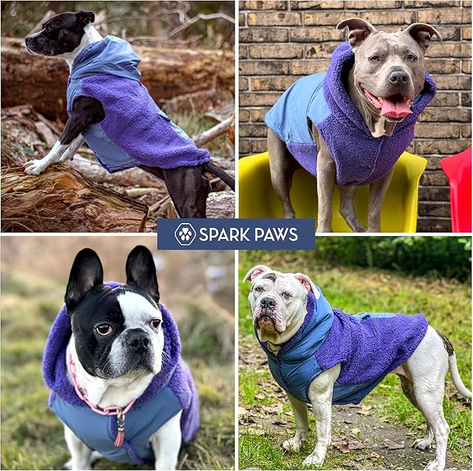 Spark Paws Reversible Dog Sweater, Sherpa Vest with Warm Fleece Lining, Warm Coat for Winter, Suitable for Small Medium, Large, XL XXL Dogs - Purple and Navy Blue - 4XL