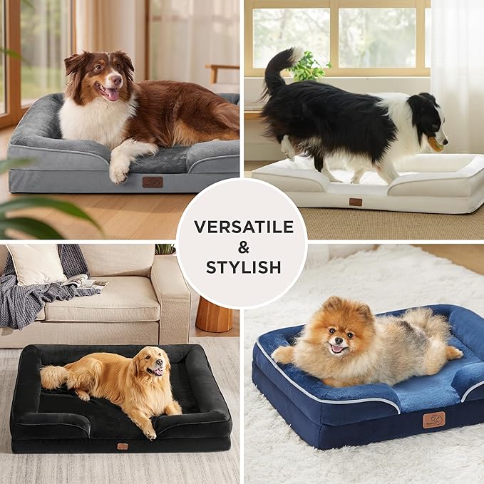 Bedsure Orthopedic Dog Beds Large Sized Dog - Washable Large Dog Cat Bed Waterproof, Comfort Dogs Couch Sofa with Washable Removable Cover, Pet Bed with Nonskid Bottom, Blue Navy, 35"