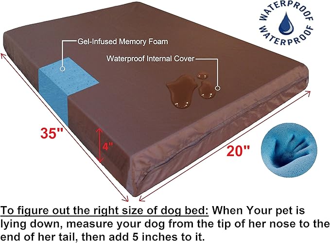 Dogbed4less Medium Orthopedic Dog Bed with Memory Foam for Pet, Waterproof Liner with Strong Nylon Brown External Cover, 35X20X4 Inches