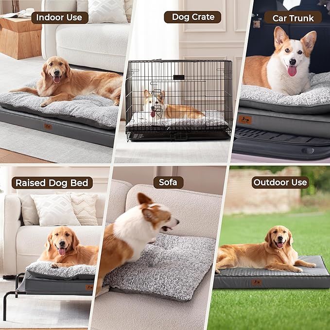 Orthopedic Dog Bed for Ctrate, Waterproof PillowTop Pet Bed for Medium Large Size Dogs, Egg-Crate Foam Dog Crate Mat with Removable Washable Cover, 2-Layers Kennel Pad 47"L x 39"W, Dark Grey