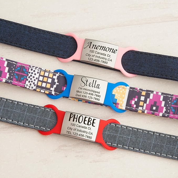 Anavia Slide On Silent Pet ID Tags, S/M/L/XL Personalized Multi-Color Silicone Band Cat Dog Name Tags, Customized Engraved Stainless Steel, Chew-Proof Quiet Dog Collar Tags (Small, Red)