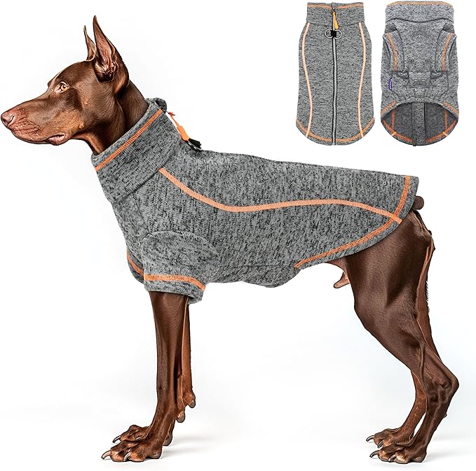 cyeollo Fleece Dog Jacket Coat Lightweight Dog Jackets Reflective Pet Sweater Zip Up Warm Winter Coats for Medium Large Dogs Clothes Pet Apparel