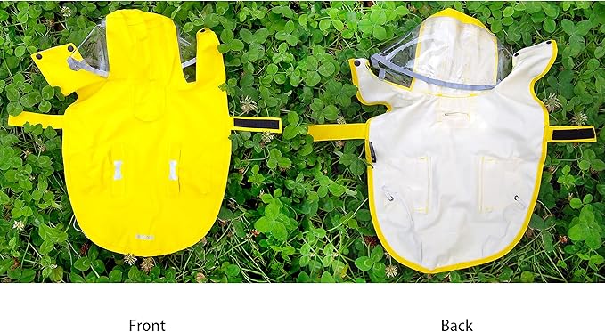Dog Waterproof Raincoat with Poncho Hoodie, High Reflective Adjustable Yellow Pet Rain Jacket with Leash Hole for Small Medium and Large Dogs (Yellow, X-Large)