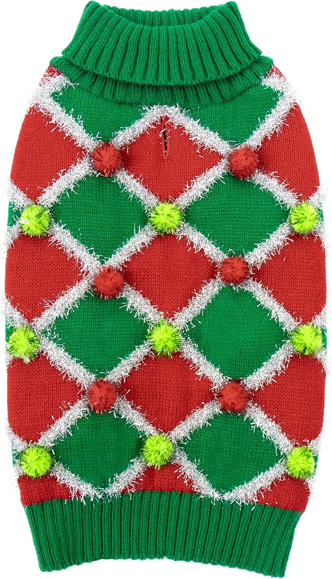cyeollo Dog Christmas Sweater Turtleneck Dog Sweaters for largeDogs Girl Xmas largeDog Sweater Knitted Pullover Pet Clothes Soft Holiday Outfit, Green Large