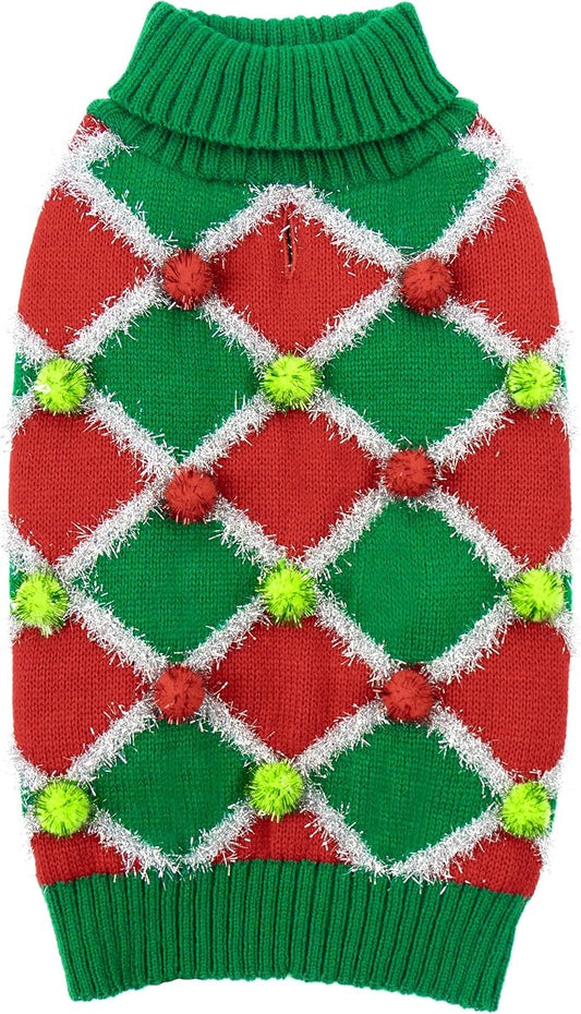 cyeollo Dog Christmas Sweater Turtleneck Dog Sweaters for Small Dogs Girl Xmas Knitted Pullover Puppy Dog Clothes Soft Holiday Outfit, Green Small