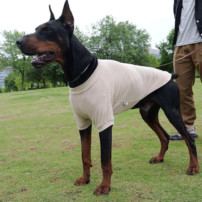 Lovelonglong Ribbed Dog T-Shirt Cotton Knitted Dog Sweaters for All Season Pet T-Shirts for Large Medium Small Dogs Beige L