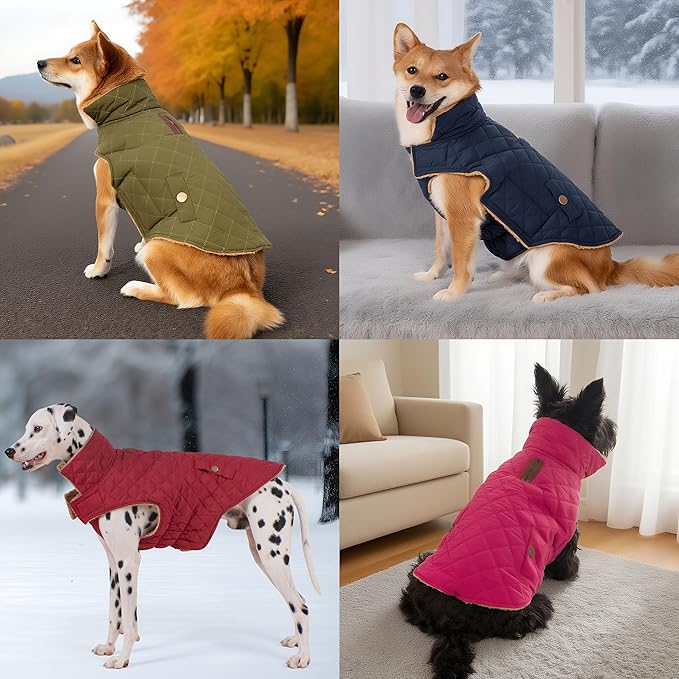Dog Coat, Warm Soft Dog Winter Coats for Small Dogs, Waterproof Windproof Dogs Adjustable Jacket with Fleece Lined Turtleneck Doggy Snowsuit with Leash Hole, Navy Large