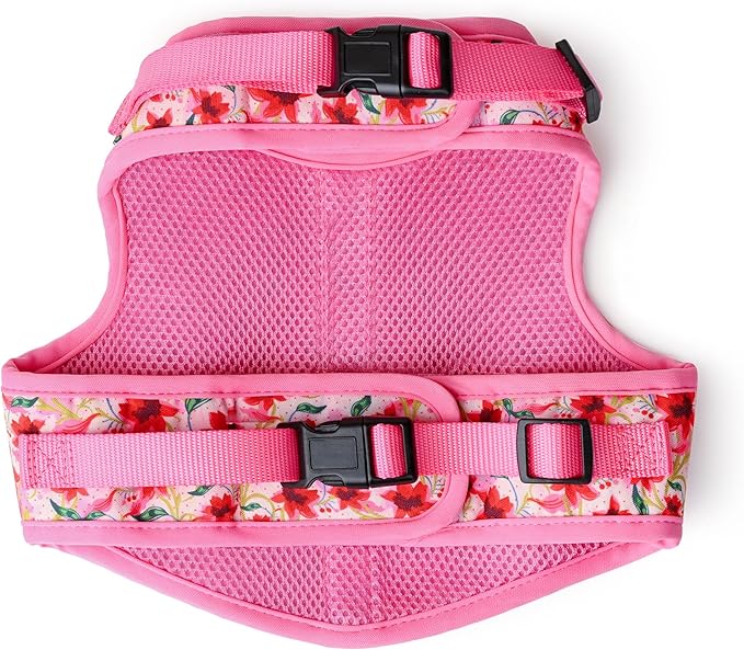 Mile High Life Dog Harness, Air Mesh Floral Vest Harness for 20 lbs Small Dogs & Cats, Easy Get on Adjustable Easy Closures Both Neck and Chest(Lily, M Chest 18"-20")