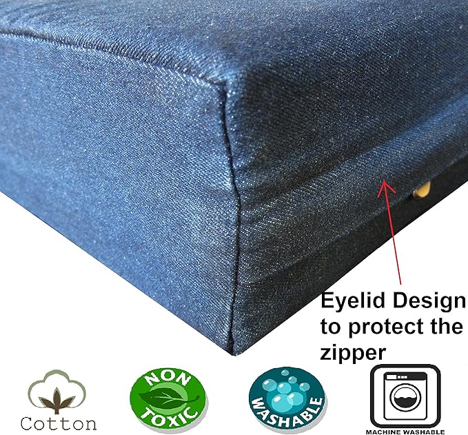 Dogbed4less Premium HeadRest Pillow Orthopedic Cool Memory Foam Dog Bed for Large Dogs, Waterproof Lining with Washable Denim Blue Cover, Extra Large 47X29
