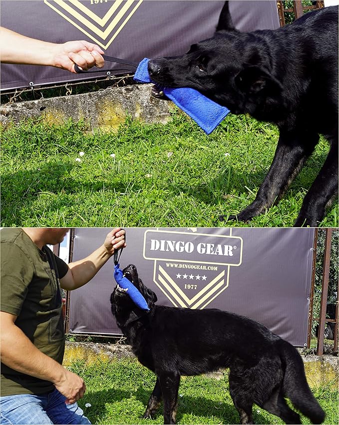 Dingo Gear French Linen tug Toy for Dog, Dog Bumper for Training, Agility, tug of war, Dog bite Pillow for Strong Dog, 1handle 11" Black S00073